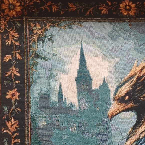 Griffin Castle Woven Throw Blanket Tapestry Mythical Medieval Castle 37\